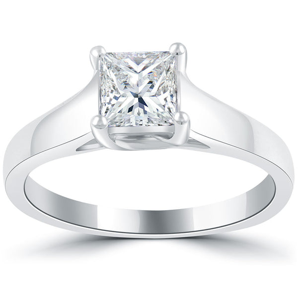 0.85 Carat F-SI2 Princess Cut Diamond Solitaire Engagement Ring 14k White Gold
