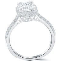 1.56 Carat D-VS2 Princess Cut Diamond Engagement Ring 18k White Gold Pave Halo