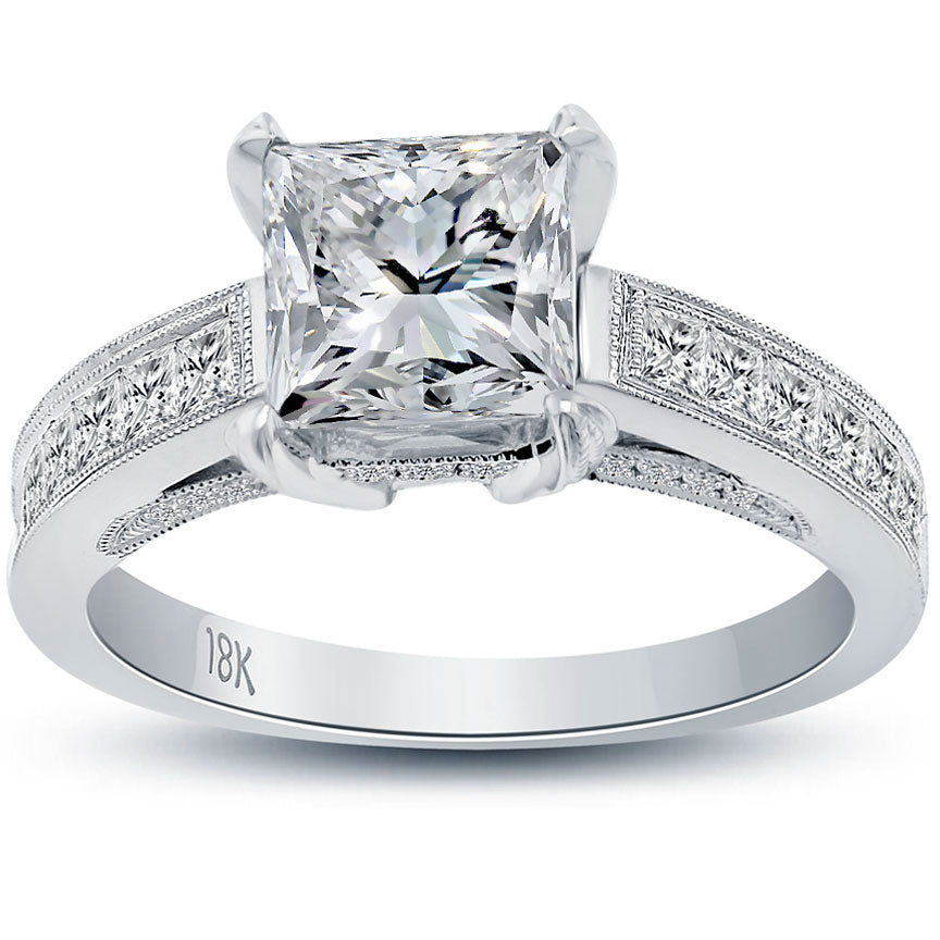 2.46 Carat D-VS2 Certified Princess Cut Diamond Engagement Ring 18k White Gold