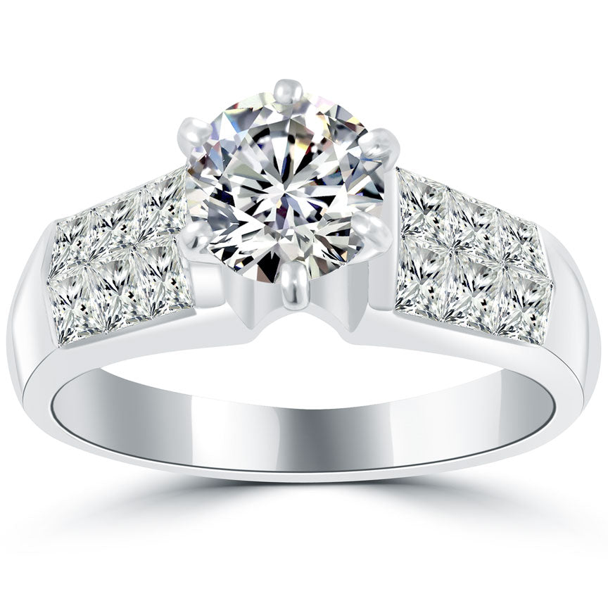2.02 Carat G-SI2 Certified Natural Round Diamond Engagement Ring 18k White Gold