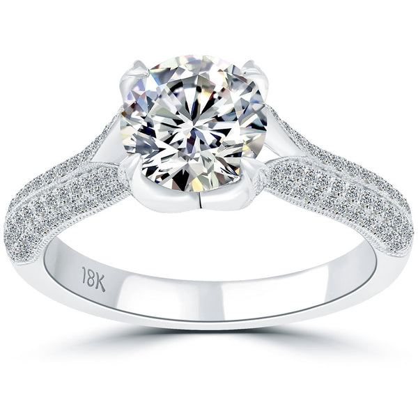 2.18 Carat E-SI2 Certified Natural Round Diamond Engagement Ring 18k White Gold