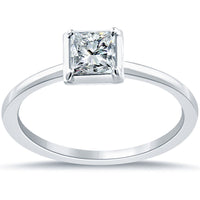 0.67 Carat F-SI2 Princess Cut Diamond Solitaire Engagement Ring 14k White Gold