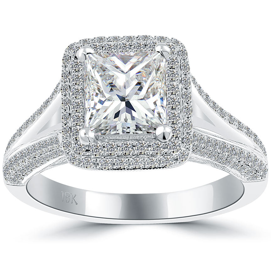 2.78 Carat G-SI1 Princess Cut Diamond Engagement Ring 18k Gold Vintage Style