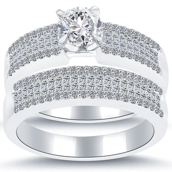 1.85 Carat D-SI1 Diamond Engagement Ring & Wedding Band Set 14k White Gold