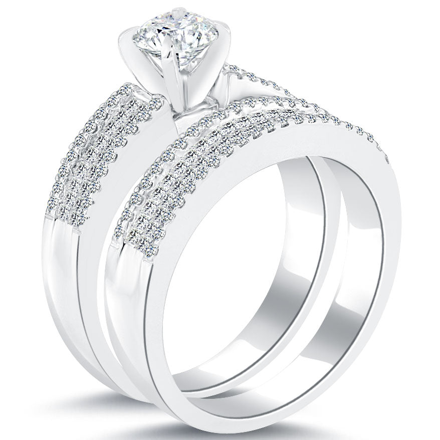 1.85 Carat D-SI1 Diamond Engagement Ring & Wedding Band Set 14k White Gold