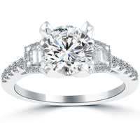 2.56 Carat F-SI1 Certified Natural Round Diamond Engagement Ring 18k White Gold
