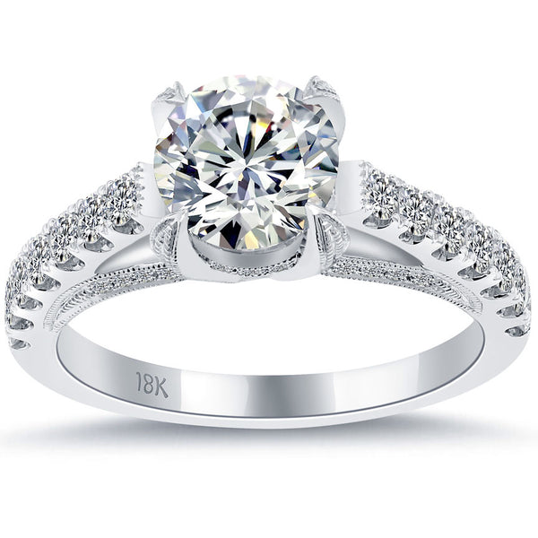 2.34 Carat E-SI2 Certified Natural Round Diamond Engagement Ring 18k White Gold