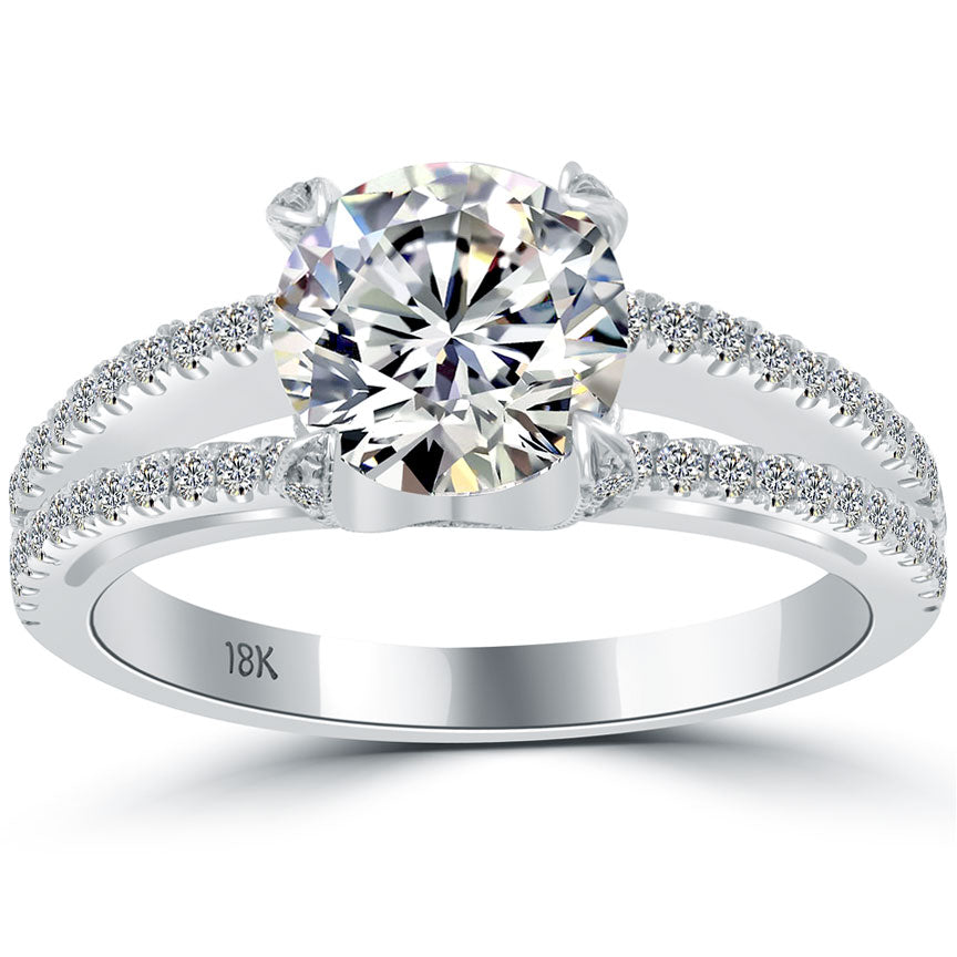 2.26 Carat G-SI3 Certified Natural Round Diamond Engagement Ring 18k White Gold
