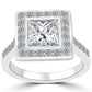 3.22 Carat G-SI1 Princess Cut Diamond Engagement Ring 14k White Gold Pave Halo