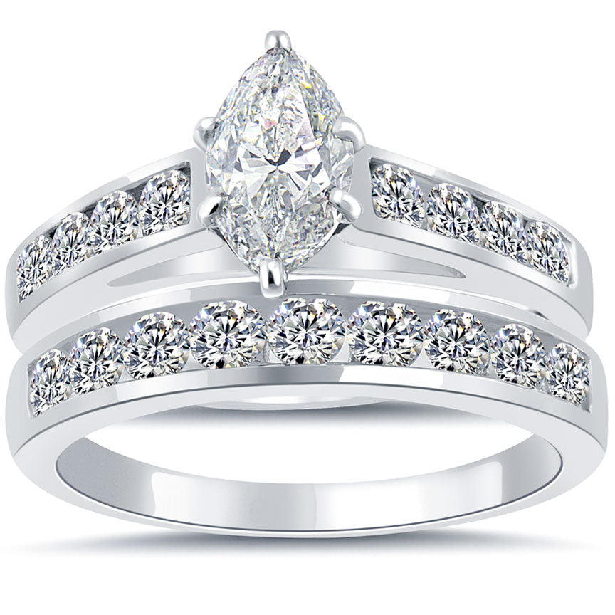 3.08 Ct. G-VS2 Marquise Cut Diamond Engagement Ring & Wedding Band Set PLATINUM