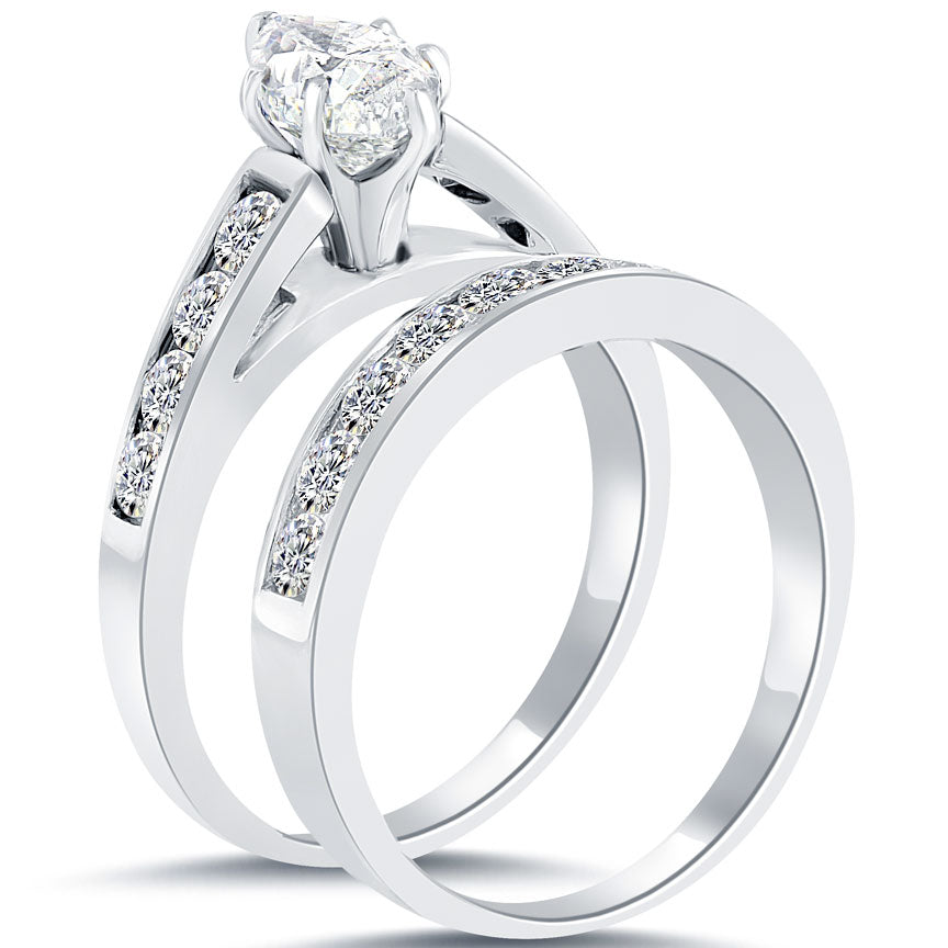 3.08 Ct. G-VS2 Marquise Cut Diamond Engagement Ring & Wedding Band Set PLATINUM