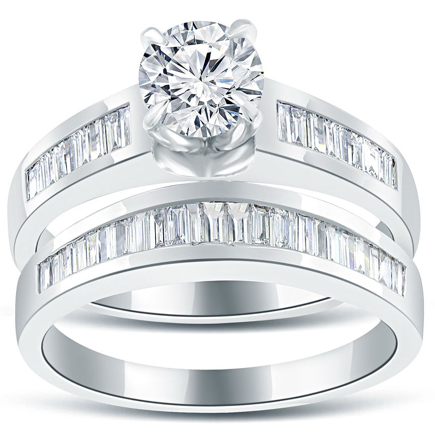 1.46 Carat G-SI1 Diamond Engagement Ring & Wedding Band Set 14k White Gold