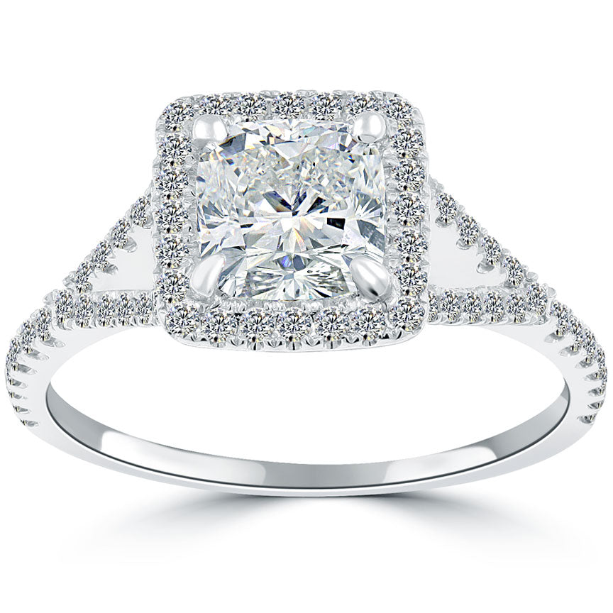 1.68 Carat G-SI1 Cushion Cut Diamond Engagement Ring 18k Pave Halo Vintage Style