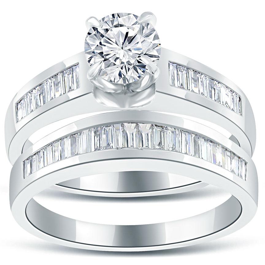1.25 Carat G-SI1 Diamond Engagement Ring & Wedding Band Set 14k White Gold