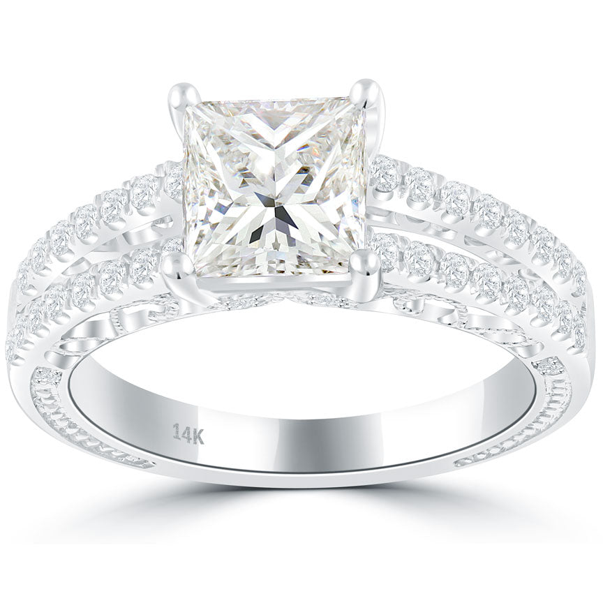 2.03 Carat L-SI2 Princess Cut Diamond Engagement Ring 14k Gold Vintage Style