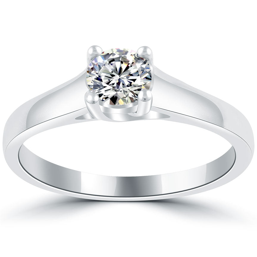 0.53 Carat G-SI1 Round Diamond Classic Solitaire Engagement Ring 14k White Gold