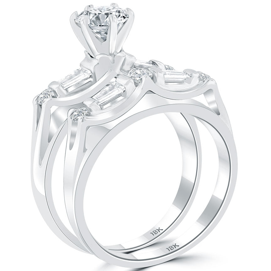 1.18 Carat G-VS2 Diamond Engagement Ring & Wedding Band Set 18k White Gold
