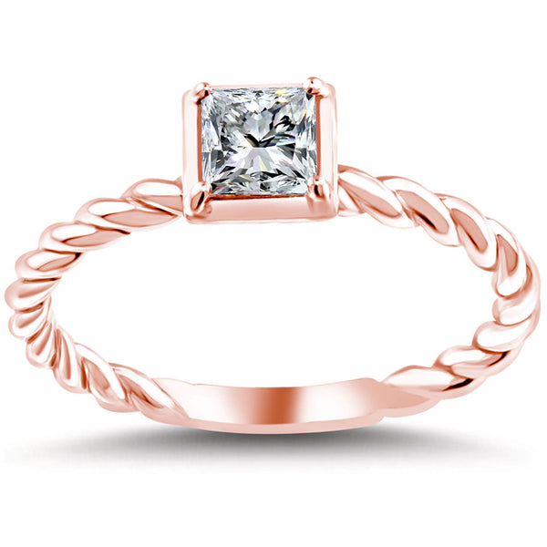 0.61 Carat G-VS2 Princess Cut Diamond Solitaire Engagement Ring 14k Rose Gold Front