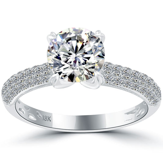 2.06 Carat H-SI1 Certified Natural Round Diamond Engagement Ring 18k White Gold