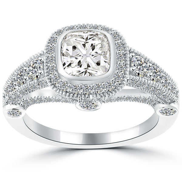 2.65 Carat I-VS2 Cushion Cut Natural Diamond Engagement Ring 14k Vintage Style