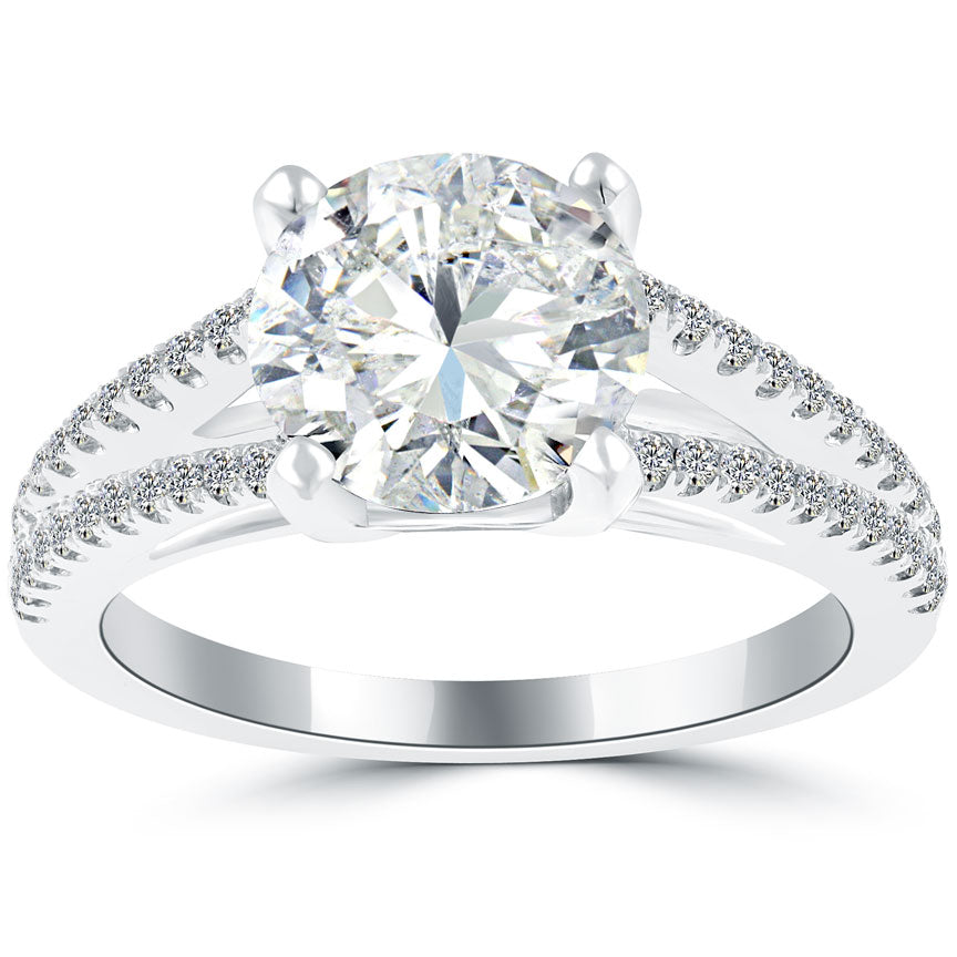 2.92 Carat G-SI3 Certified Natural Round Diamond Engagement Ring 18k White Gold