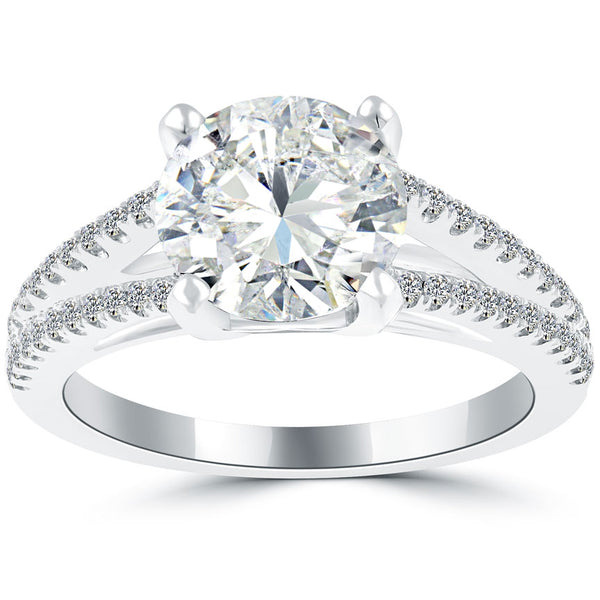 2.92 Carat G-SI3 Certified Natural Round Diamond Engagement Ring 18k White Gold