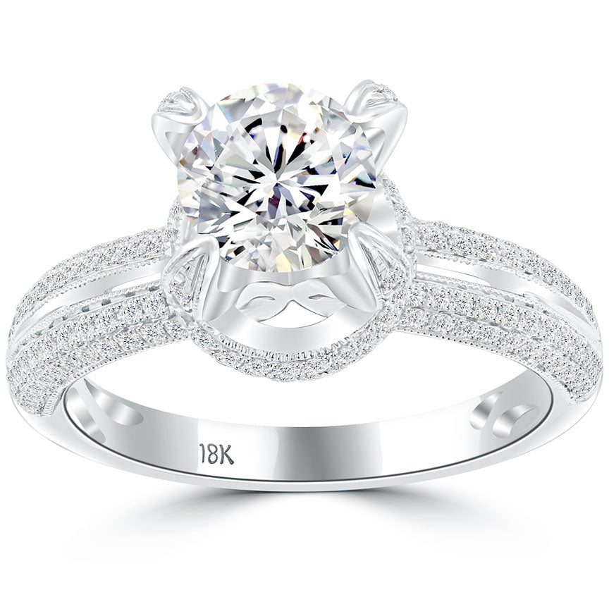 1.75 Carat D-I1 Certified Natural Round Diamond Engagement Ring 18k White Gold