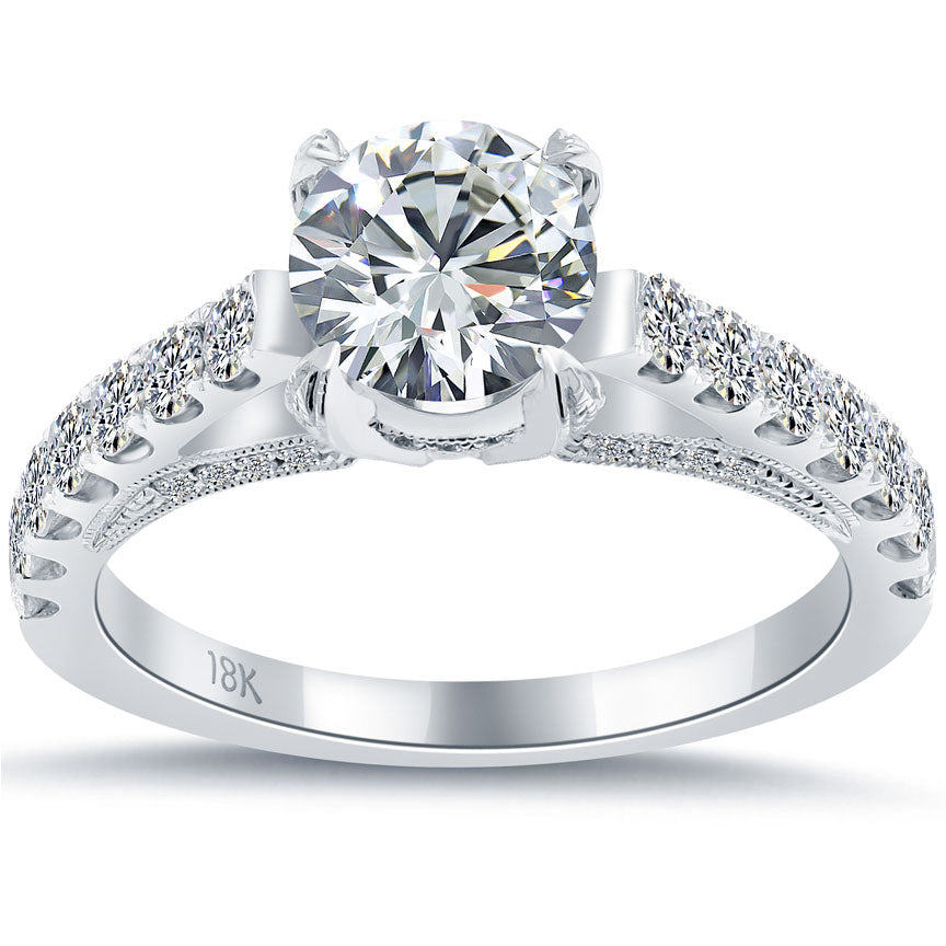 2.37 Carat H-SI2 Certified Natural Round Diamond Engagement Ring 18k White Gold