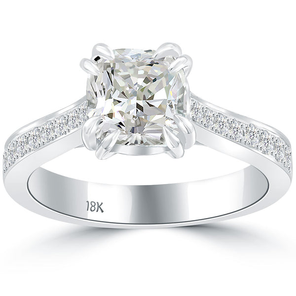 2.43 Carat H-SI1 Cushion Cut Natural Diamond Engagement Ring 18k White Gold