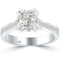 2.43 Carat H-SI1 Cushion Cut Natural Diamond Engagement Ring 18k White Gold