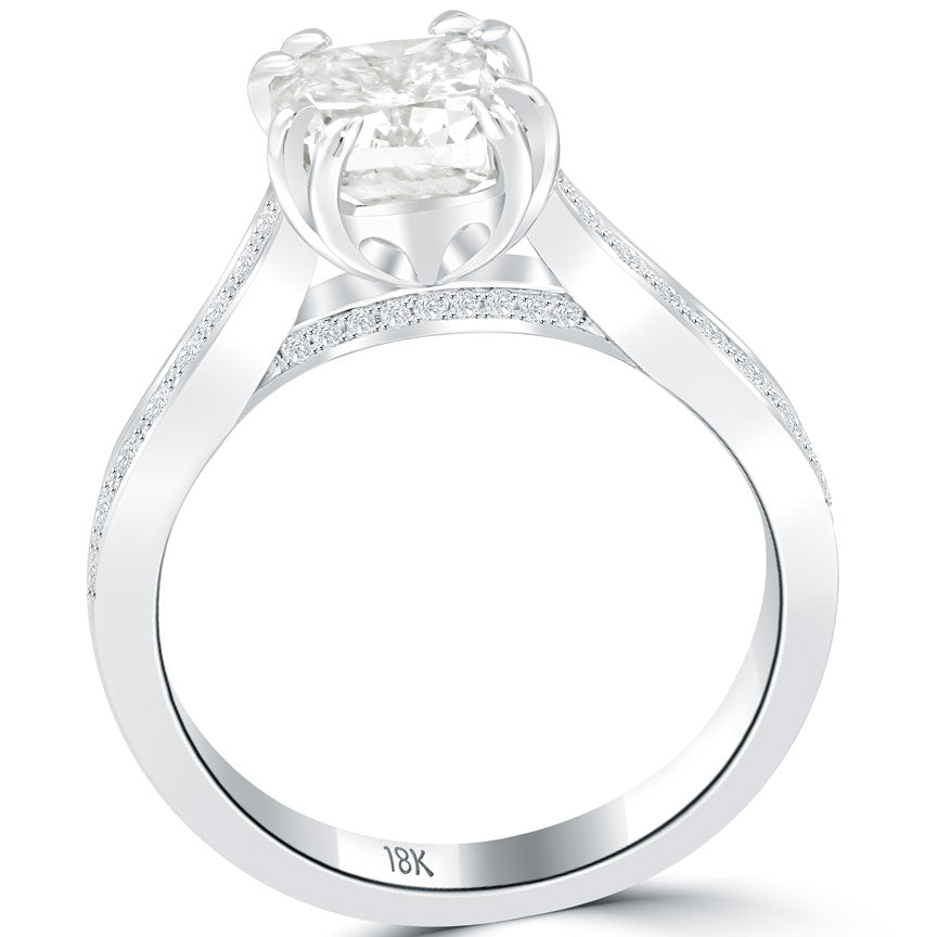 2.43 Carat H-SI1 Cushion Cut Natural Diamond Engagement Ring 18k White Gold