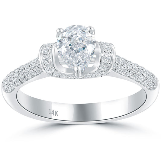 0.88 Carat G-SI1 Natural Pear Shape Diamond Engagement Ring 14k White Gold
