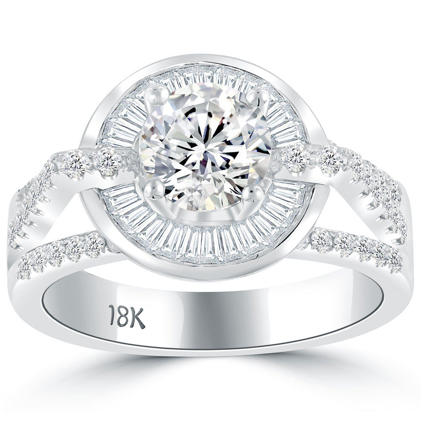 2.13 Carat E-SI1 Certified Natural Round Diamond Engagement Ring 18k White Gold