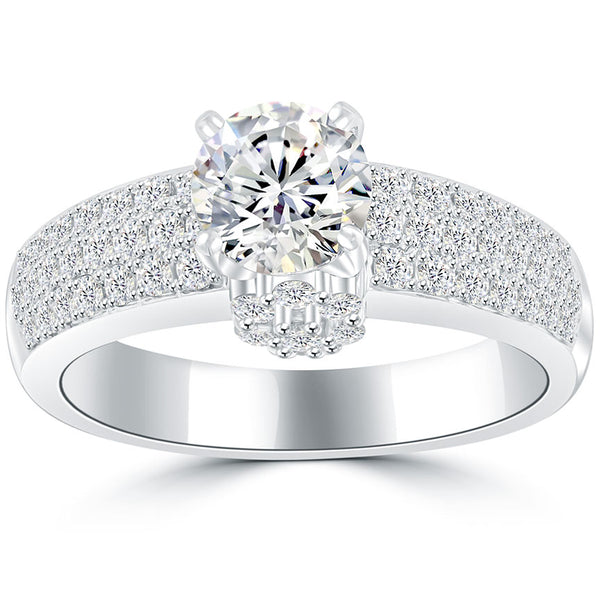 1.80 Carat H-I1 Certified Natural Round Diamond Engagement Ring 14k White Gold