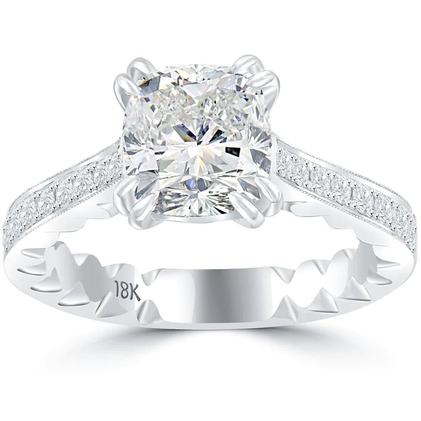 2.41 Carat F-SI3 Cushion Cut Natural Diamond Engagement Ring 18k White Gold