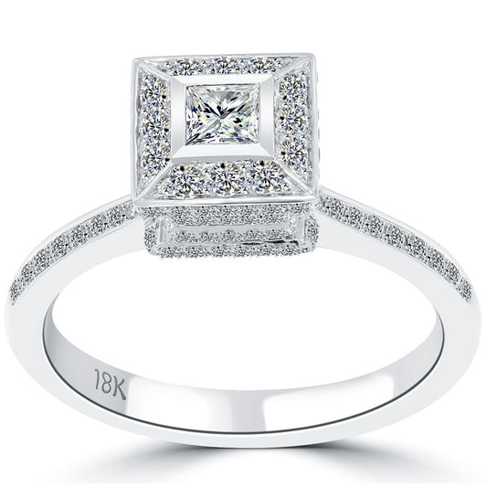 1.29 Carat E-SI1 Certified Princess Cut Diamond Engagement Ring 18k White Gold