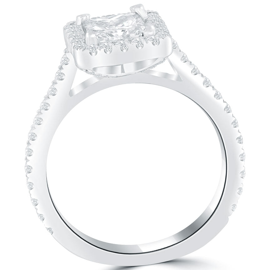 1.88 Ct. F-VS1 Certified Princess Cut Diamond Engagement Ring 14k Gold Pave Halo