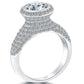 2.96 Carat F-SI1 Natural Round Diamond Engagement Ring 18k White Gold Pave Halo