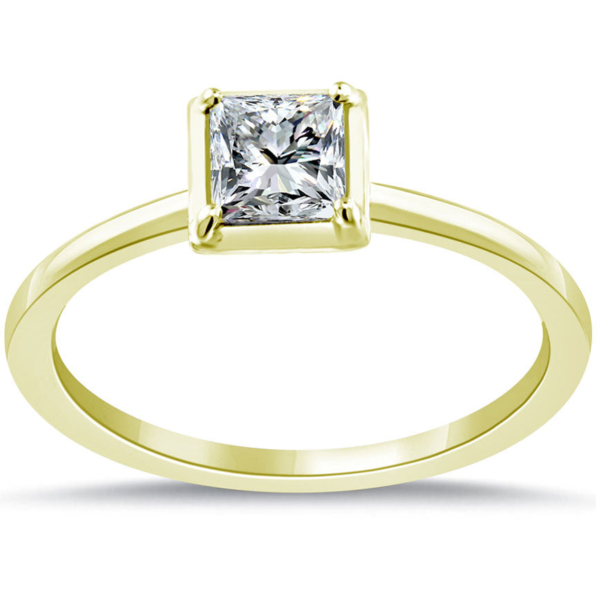 0.65 Carat H-SI1 Princess Cut Diamond Solitaire Engagement Ring 14k Yellow Gold