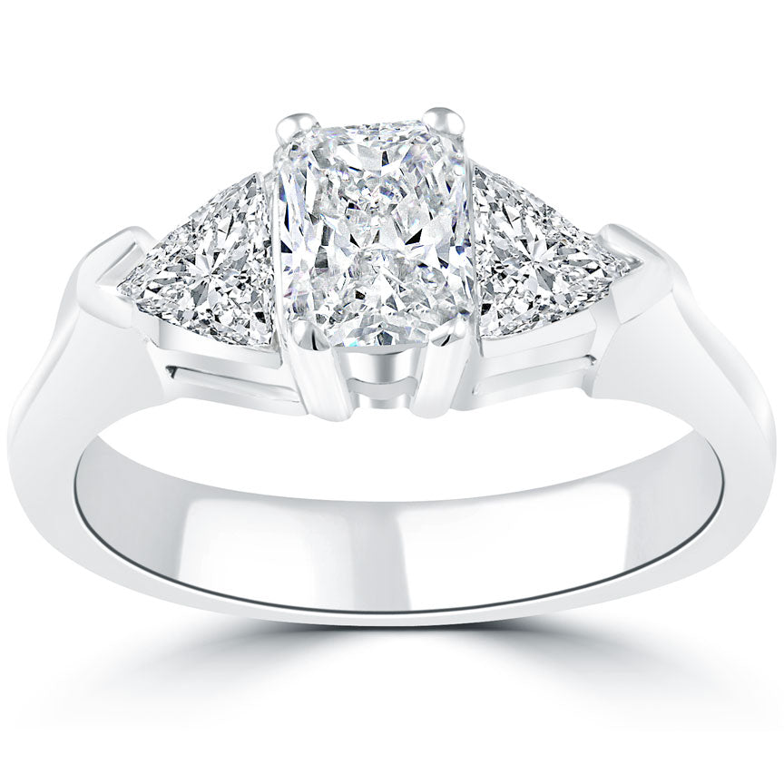 1.75 Carat G-SI2 Radiant Cut Three Stone Diamond Engagement Ring 14k White Gold