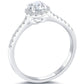 0.78 Carat H-VS2 Natural Round Diamond Engagement Ring 14k White Gold Pave Halo