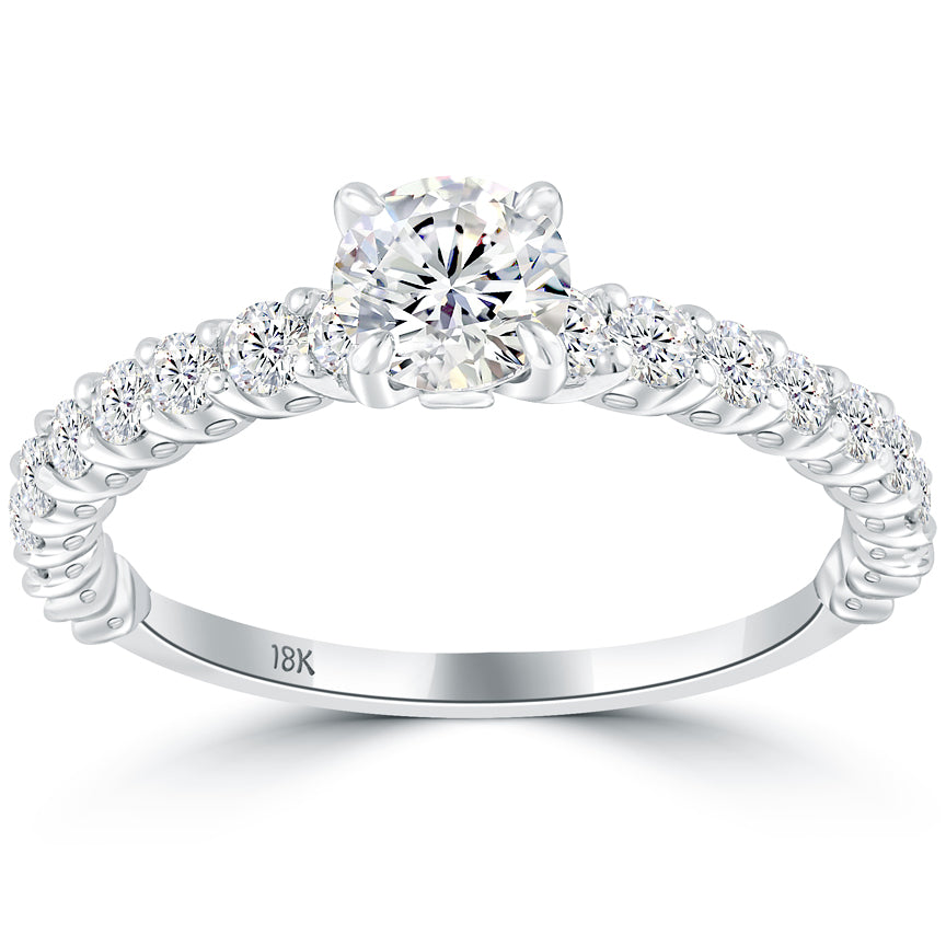 1.16 Carat F-SI1 Certified Natural Round Diamond Engagement Ring 18k White Gold