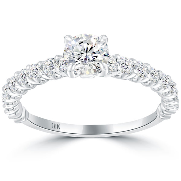 1.16 Carat F-SI1 Certified Natural Round Diamond Engagement Ring 18k White Gold