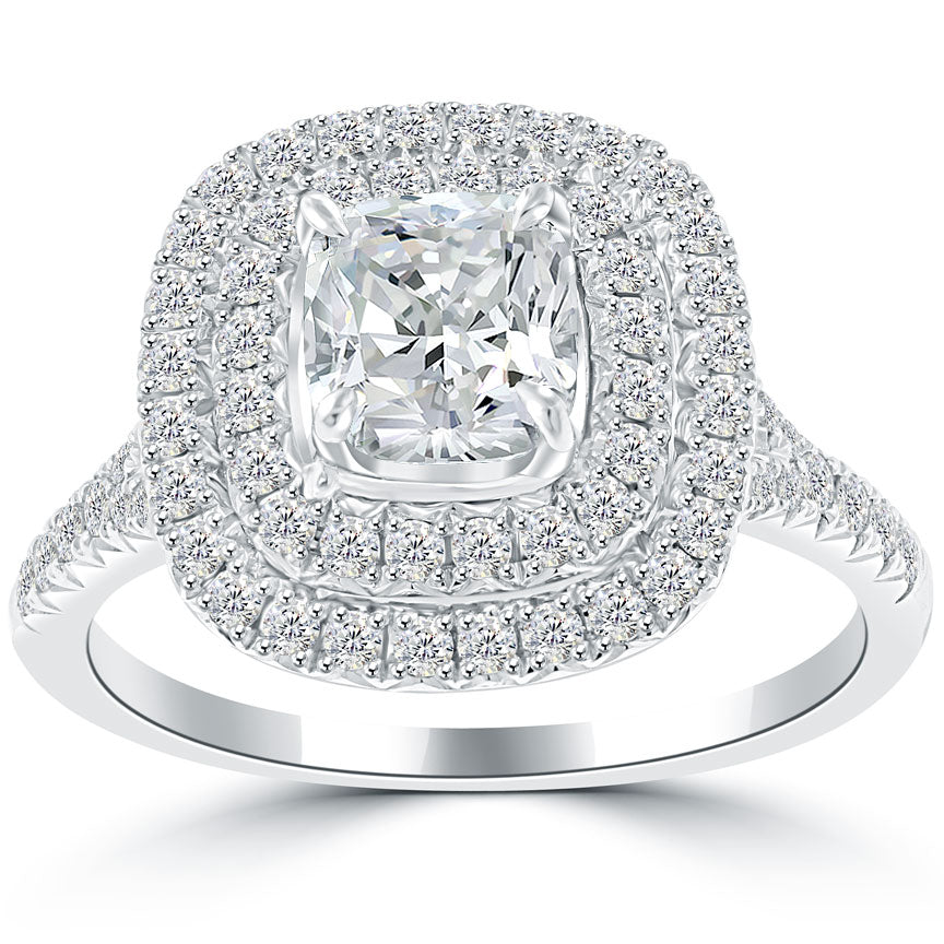 1.96 Carat H-SI1 Cushion Cut Natural Diamond Engagement Ring 18k Gold Pave Halo