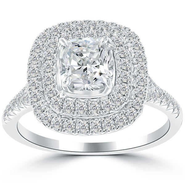 1.96 Carat H-SI1 Cushion Cut Natural Diamond Engagement Ring 18k Gold Pave Halo