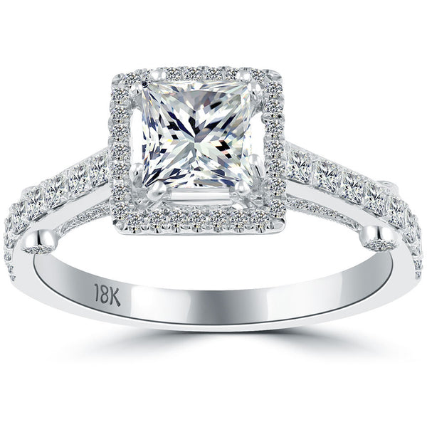 1.74 Carat F-SI1 Princess Cut Diamond Engagement Ring 18k Gold Vintage Style