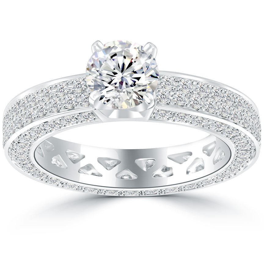 2.88 Carat D-SI3 Round Diamond Engagement Eternity Ring 14k White Gold