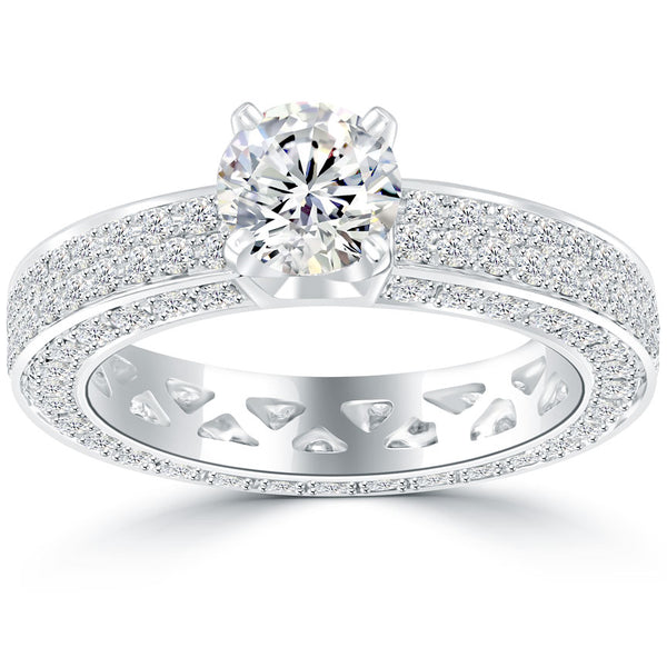 2.88 Carat D-SI3 Round Diamond Engagement Eternity Ring 14k White Gold