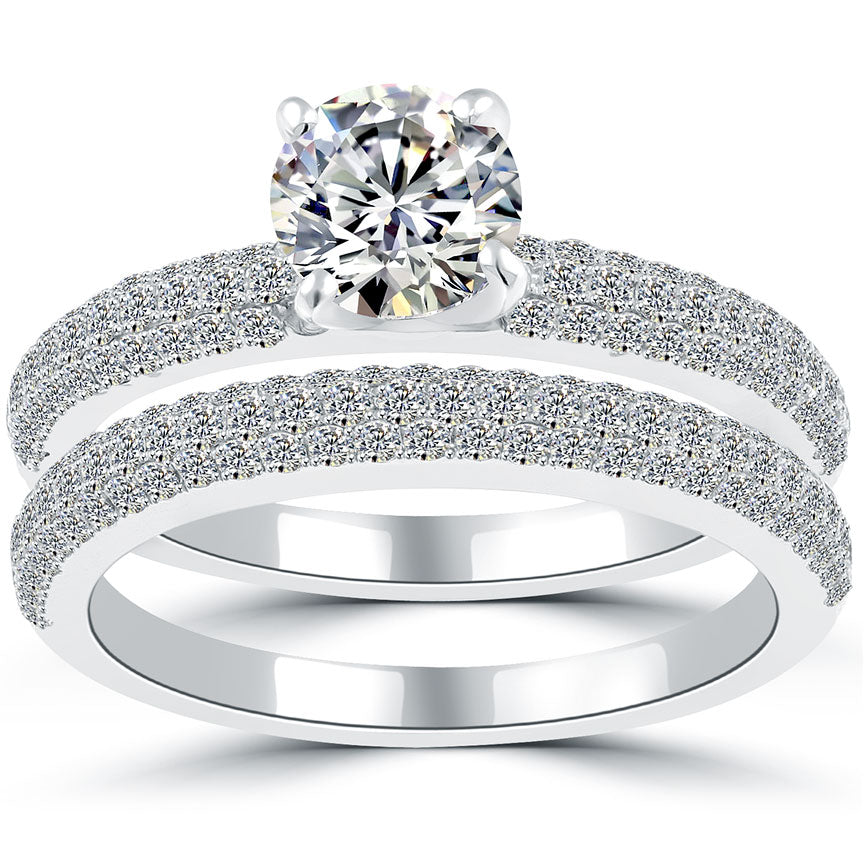 2.02 Carat D-SI2 Diamond Engagement Ring & Wedding Band Set 14k White Gold