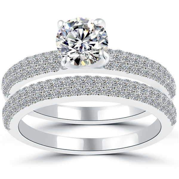 2.02 Carat D-SI2 Diamond Engagement Ring & Wedding Band Set 14k White Gold